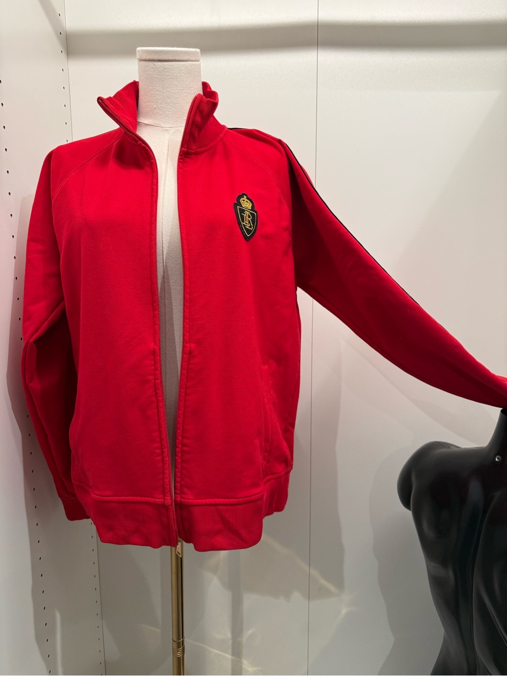 Lauren Ralph Lauren Red Zip-Front Track Jacket with Crest Patch